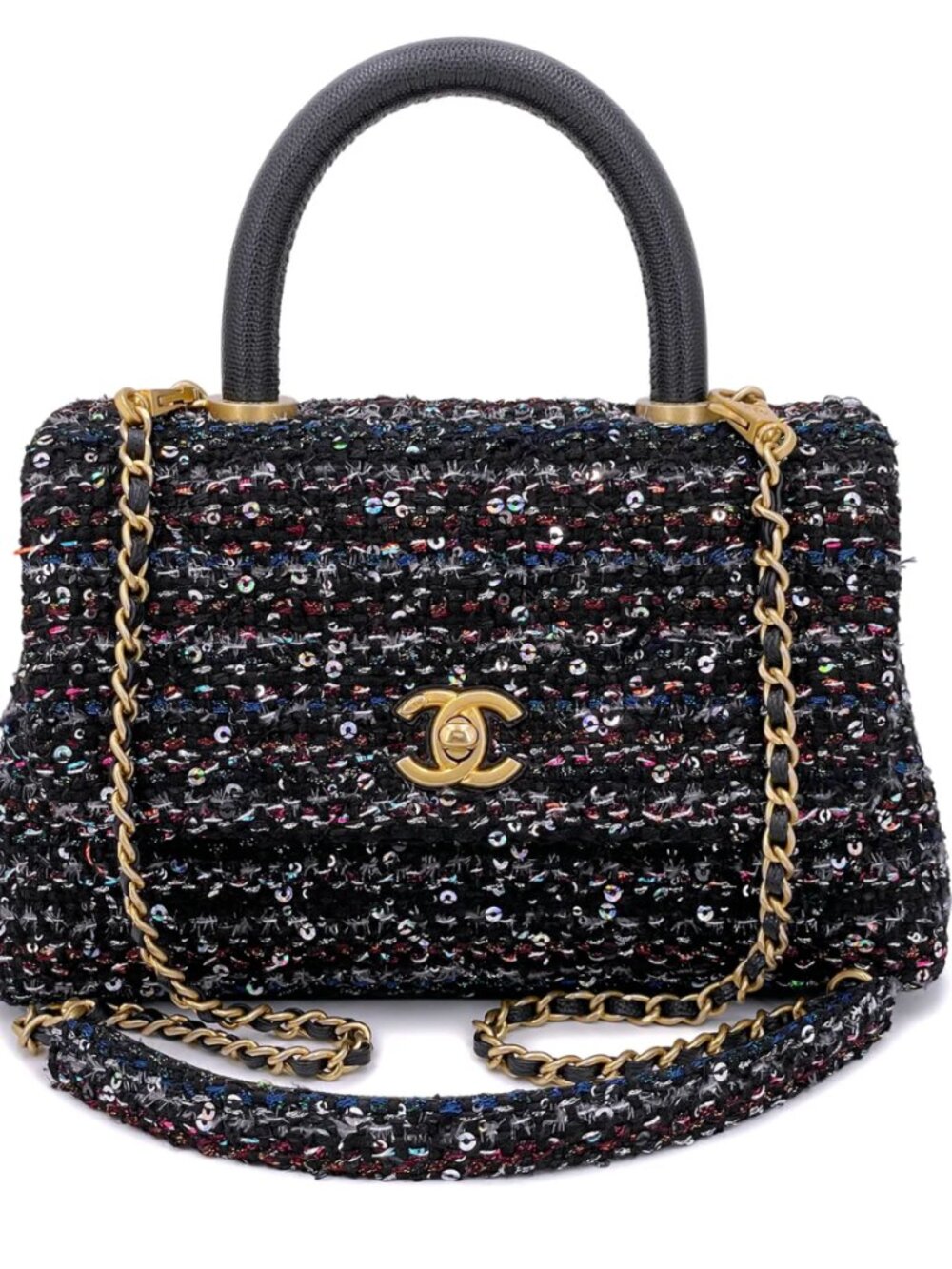 Chanel 2020 Métiers d’Art Black SequinFantasy Tweed Coco Handle Bag NIB Full Set - Picture 4 of 16